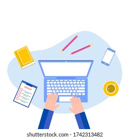 Concept for online education. E-learning, online education at home. Flat design concept of education, training and courses, learning. Vector.

