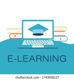Concept for online education. E-learning, online education at home. Flat design concept of education, training and courses, learning. Vector.
