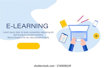 Concept for online education. E-learning, online education at home. Flat design concept of education, training and courses, learning. Vector.
