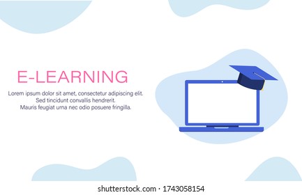 Concept for online education. E-learning, online education at home. Flat design concept of education, training and courses, learning. Vector.
