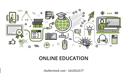 Concept of Online Education, modern flat line design vector illustration, for graphic and web design