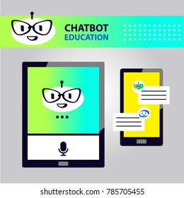 Concept online education robot chatbot. Sketch head avatar. Logo intelligence technology. Graphic design trend modern banner. Voice service chat bot, virtual help customer support. 