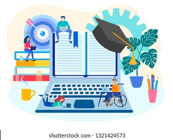 The concept of online education, team work, workshops and online training.