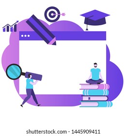 Concept of online education. Online training courses, university studies. Vector illustration.