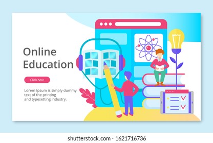 Concept of Online Education, website template, modern flat line design vector illustration, for graphic and web design