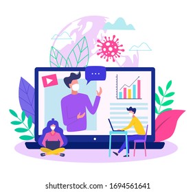 Concept of online education or work from home  during covid - 19 outbreak modern vector illustration.