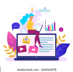 Concept of online education or work from home  during covid - 19 outbreak modern vector illustration. Remote work concept