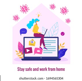 Concept of online education or work from home  during covid - 19 outbreak modern vector illustration. Remote work concept