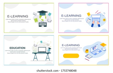 Concept for online education.Flat design concept of education, training and courses, learning.  E-learning, online education at home. Vector.