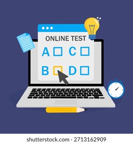 Concept of online exam, online testing, questionnaire form, online education, survey, internet quiz.