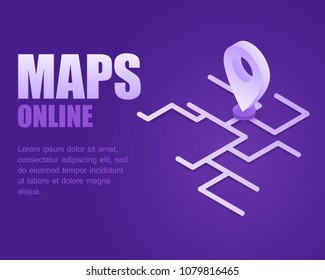 Concept online maps. Vector illustration isometric navigation map. Landing page digital gps plan city