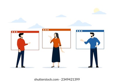 Concept of online meeting, video conference to discuss work. Business team joining meeting from Video Conferencing Platform. flat vector illustration on a white background.