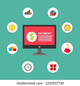 Concept Online and mobile payments for web page, social media, documents, cards, posters. Vector illustration pos terminal confirms the payment using a smartphone, Mobile payment, online banking.