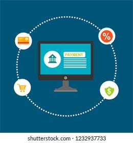Concept Online and mobile payments for web page, social media, documents, cards, posters. Vector illustration pos terminal confirms the payment using a smartphone, Mobile payment, online banking.