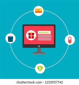 Concept Online and mobile payments for web page, social media, documents, cards, posters. Vector illustration pos terminal confirms the payment using a smartphone, Mobile payment, online banking.