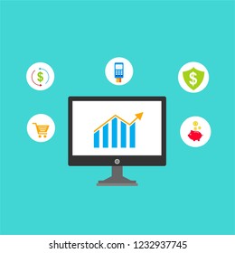 Concept Online and mobile payments for web page, social media, documents, cards, posters. Vector illustration pos terminal confirms the payment using a smartphone, Mobile payment, online banking.