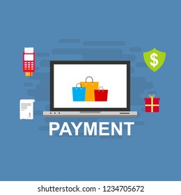 Concept Online and mobile payments for web page, social media, documents, cards, posters. Vector illustration pos terminal confirms the payment using a smartphone, Mobile payment, online banking.