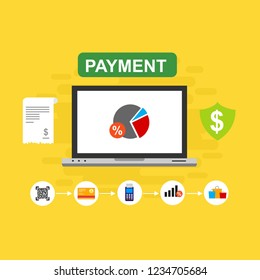 Concept Online and mobile payments for web page, social media, documents, cards, posters. Vector illustration pos terminal confirms the payment using a smartphone, Mobile payment, online banking.