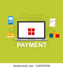 Concept Online and mobile payments for web page, social media, documents, cards, posters. Vector illustration pos terminal confirms the payment using a smartphone, Mobile payment, online banking.