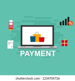 Concept Online and mobile payments for web page, social media, documents, cards, posters. Vector illustration pos terminal confirms the payment using a smartphone, Mobile payment, online banking.