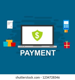 Concept Online and mobile payments for web page, social media, documents, cards, posters. Vector illustration pos terminal confirms the payment using a smartphone, Mobile payment, online banking.