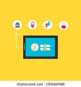 Concept Online and mobile payments for web page, social media, documents, cards, posters. Vector illustration pos terminal confirms the payment using a smartphone, Mobile payment, online banking.