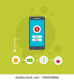 Concept Online and mobile payments for web page, social media, documents, cards, posters. Vector illustration pos terminal confirms the payment using a smartphone, Mobile payment, online banking.