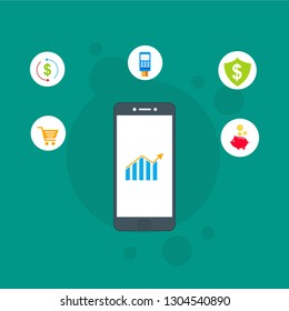 Concept Online and mobile payments for web page, social media, documents, cards, posters. Vector illustration pos terminal confirms the payment using a smartphone, Mobile payment, online banking.
