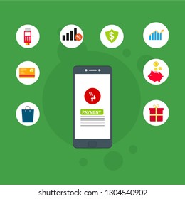 Concept Online and mobile payments for web page, social media, documents, cards, posters. Vector illustration pos terminal confirms the payment using a smartphone, Mobile payment, online banking.