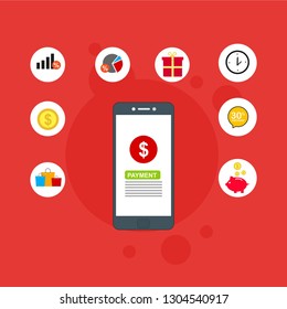 Concept Online and mobile payments for web page, social media, documents, cards, posters. Vector illustration pos terminal confirms the payment using a smartphone, Mobile payment, online banking.