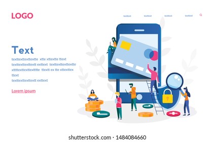 Concept Online and mobile payments for web page, social media, documents, cards, posters. Vector illustration confirms the payment using a smartphone, Mobile payment, online banking. 
