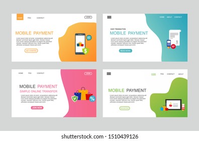 Concept Online and mobile payments for web page, social media, documents, cards, posters. Landing page template. Easy to edit and customize. Vector illustration