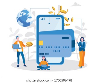 Concept Online and mobile payments for web page, social media, documents, cards, posters. Vector illustration confirms the payment using a smartphone, Mobile payment, online banking. 
