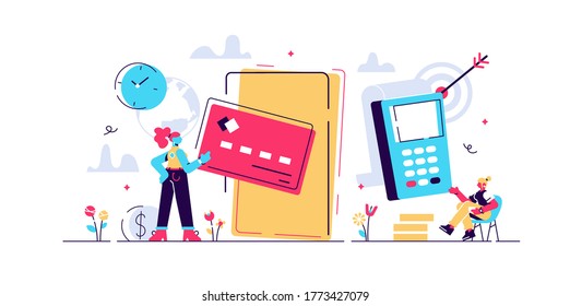 Concept Online and mobile payments for web page, social media, documents, cards, posters. Vector illustration pos terminal confirms the payment using a smartphone, Mobile payment, online banking.n