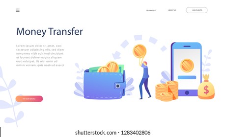 Concept online money transfer, mobile payments for web page, banner, presentation, social media, documents, cards, posters. Vector illustration mobile banking,e payment, cash back,  cryptocurrency - Shutterstock ID 1283402806