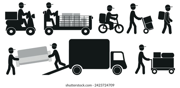 The concept of online order delivery, hot food delivery, food, pizza, sushi, luggage delivery, furniture