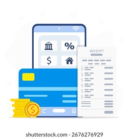 Concepto de Comprobante de pagos en línea para la aplicación de banca móvil. Electrónica operación de pago de Factura de dinero digital exitosa. Pago de Facturación completado.