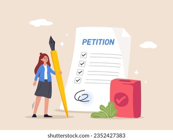 Concept of Online petition. Petition form. Making choice, balloting Paper, democracy. People signing and spreading petition or complaint. Vector illustration for Web Design and Background
