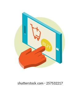 concept of online shop in 3d line design. vector illustration