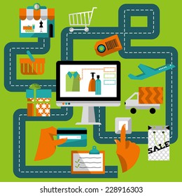 Concept of online shop and e-commerce. Cyber Monday. Vector illustration