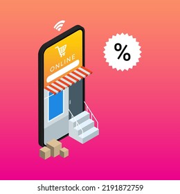 Concept of online shop, e-commerce internet store vector illustration.