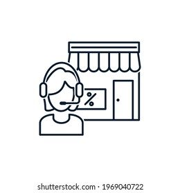 Konzept für Online-Shop, Betreiber, Support Service. Vektorsymbol einzeln auf weißem Hintergrund.