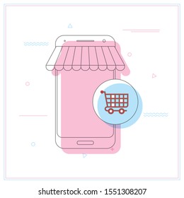 Concept of online shop, online shopping. Isometric image of phone.