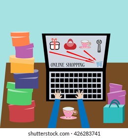 The concept of online shopping. Buyer ordering online purchases. Vector illustration.