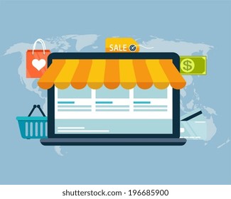 Concept of online shopping by electronic funds, flat design of icons for web and mobile.