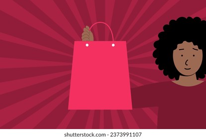 The concept of online shopping. The girl makes purchases via the Internet. The girl holds two orders in her hands.