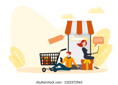 Concept Online Shopping on Website or Mobile Vector Application Marketing Concept and Digital marketing. Isometric vector illustration.