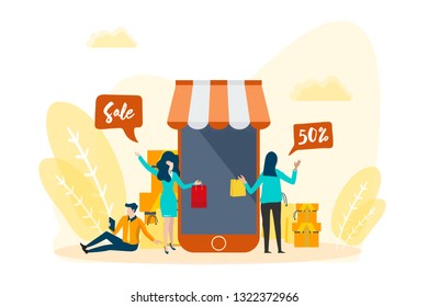 Concept Online Shopping on Website or Mobile Vector Application Marketing Concept and Digital marketing. Isometric vector illustration.