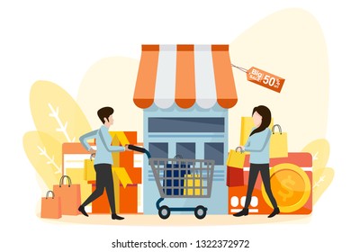 Concept Online Shopping on Website or Mobile Vector Application Marketing Concept and Digital marketing. Isometric vector illustration.