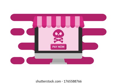 Concept Of Online Shopping Scam. Flat Style Illustration. 